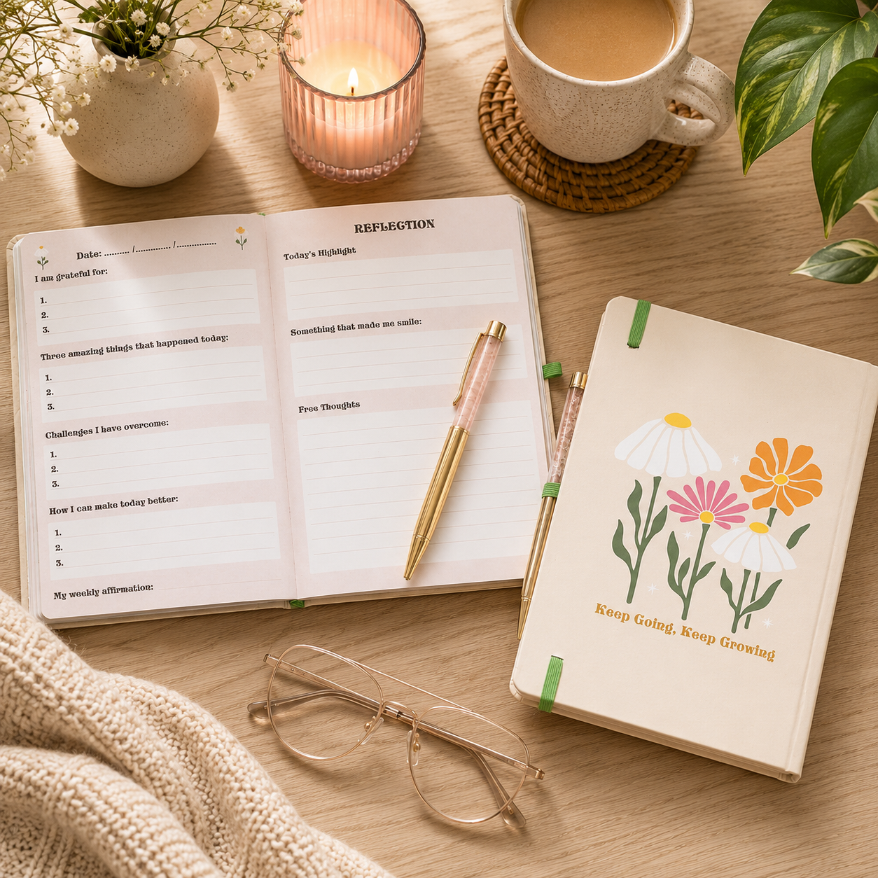 Reflection Journal with Rose Quartz Pen