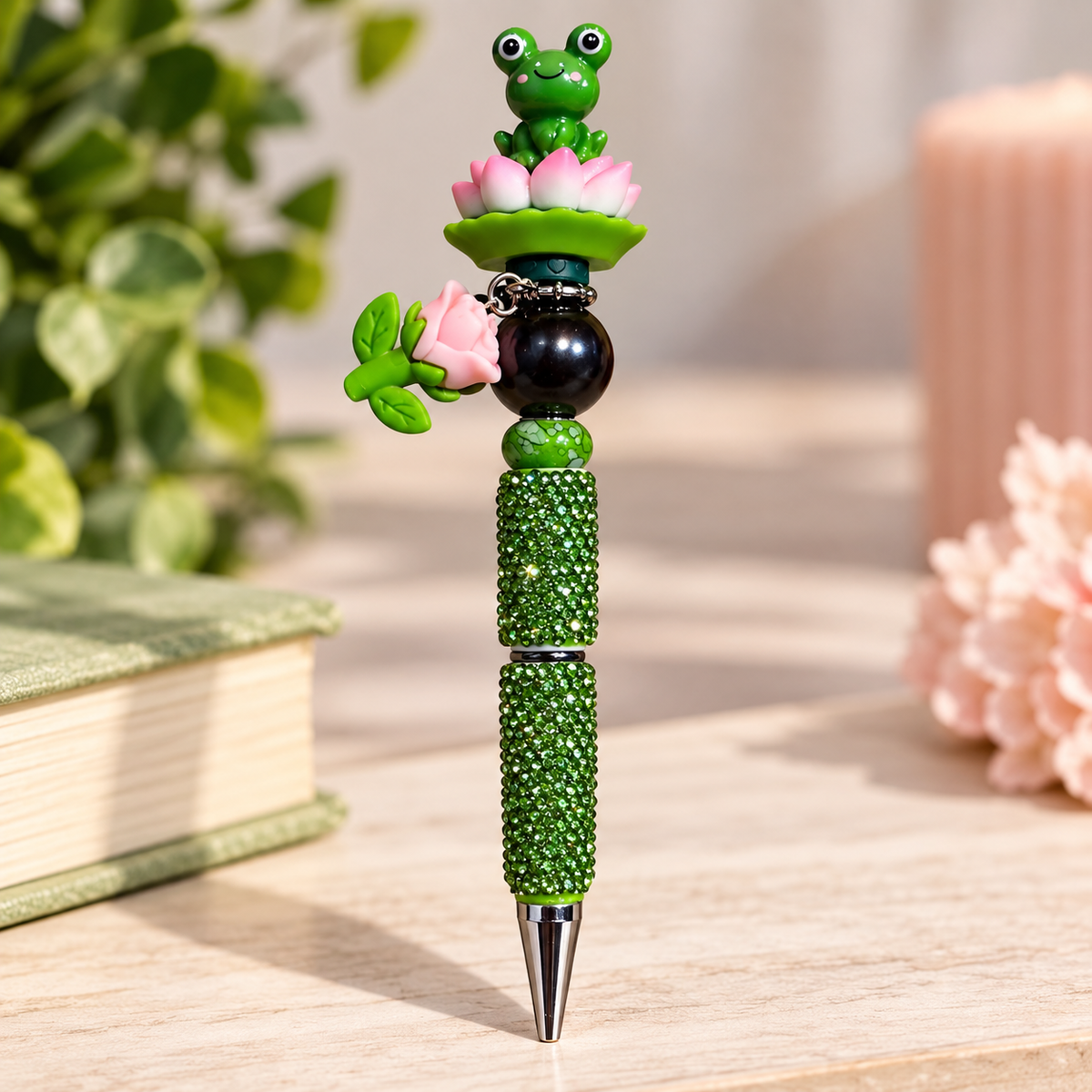 Frog & Lotus Sparkle Beaded Pen