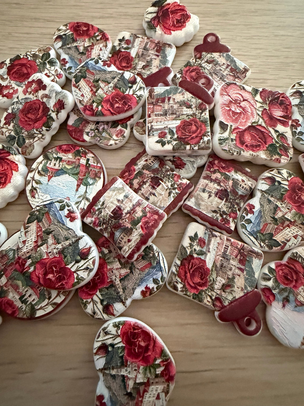 Vintage Rose Scene Acrylic Focals (with holes)