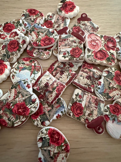 Vintage Rose Scene Acrylic Focals (with holes)