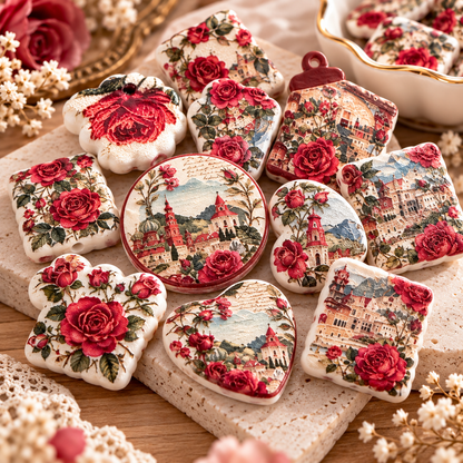 Vintage Rose Scene Acrylic Focals (with holes)
