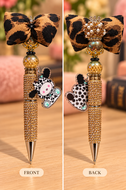 Leopard Bow Sparkle Beaded Pen