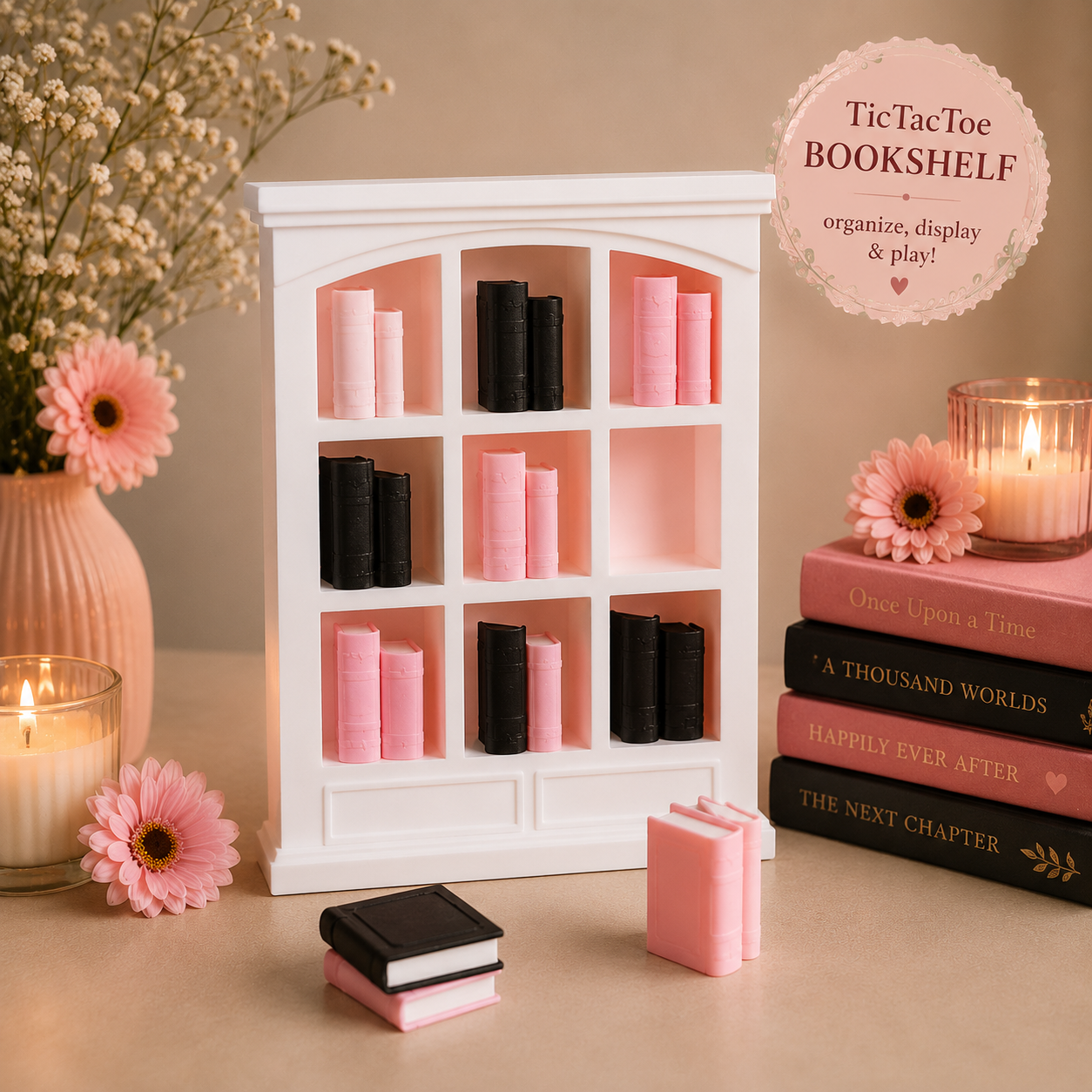 Bookshelf Tic Tac Toe Game – Decorative Book Lover Edition