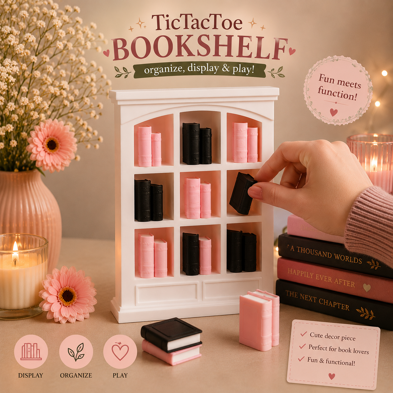 Bookshelf Tic Tac Toe Game – Decorative Book Lover Edition