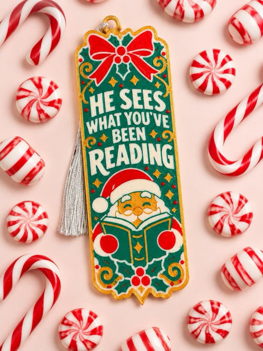 He Sees What You've Been Reading – Christmas Bookmark