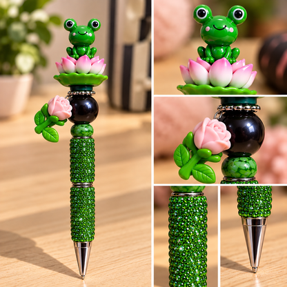 Frog & Lotus Sparkle Beaded Pen