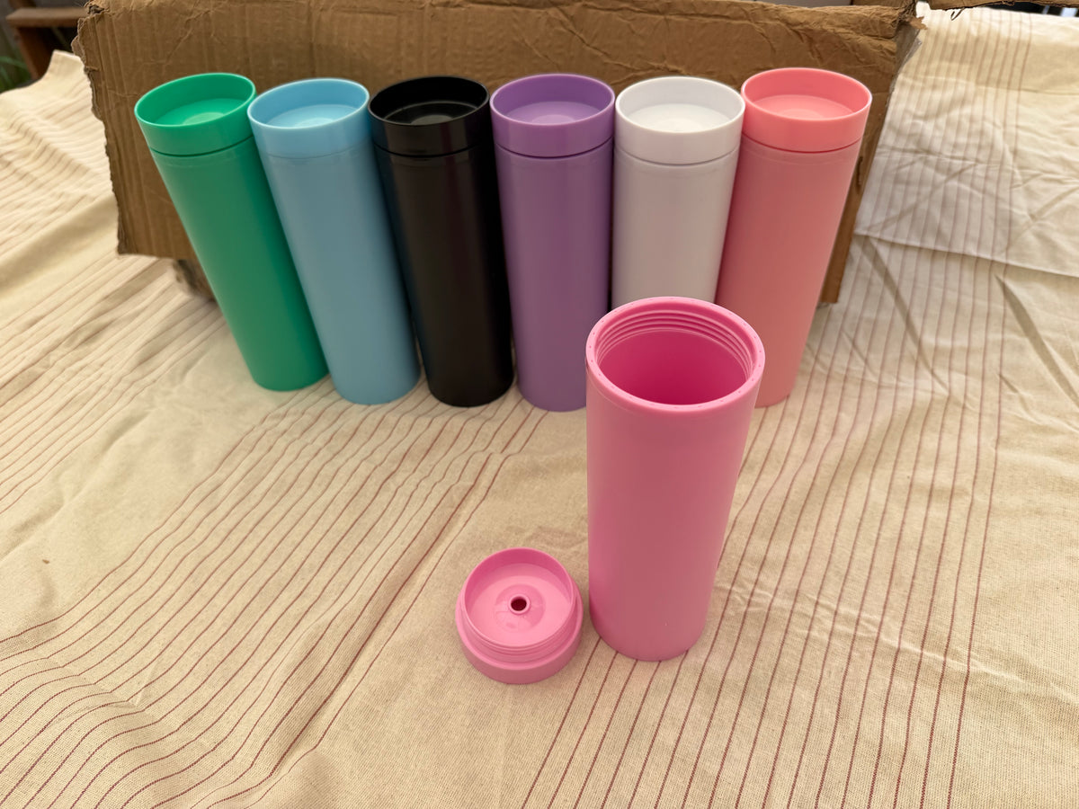 16oz Plastic Skinny Tumbler Cups with Lid and Straw
