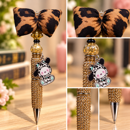 Leopard Bow Sparkle Beaded Pen