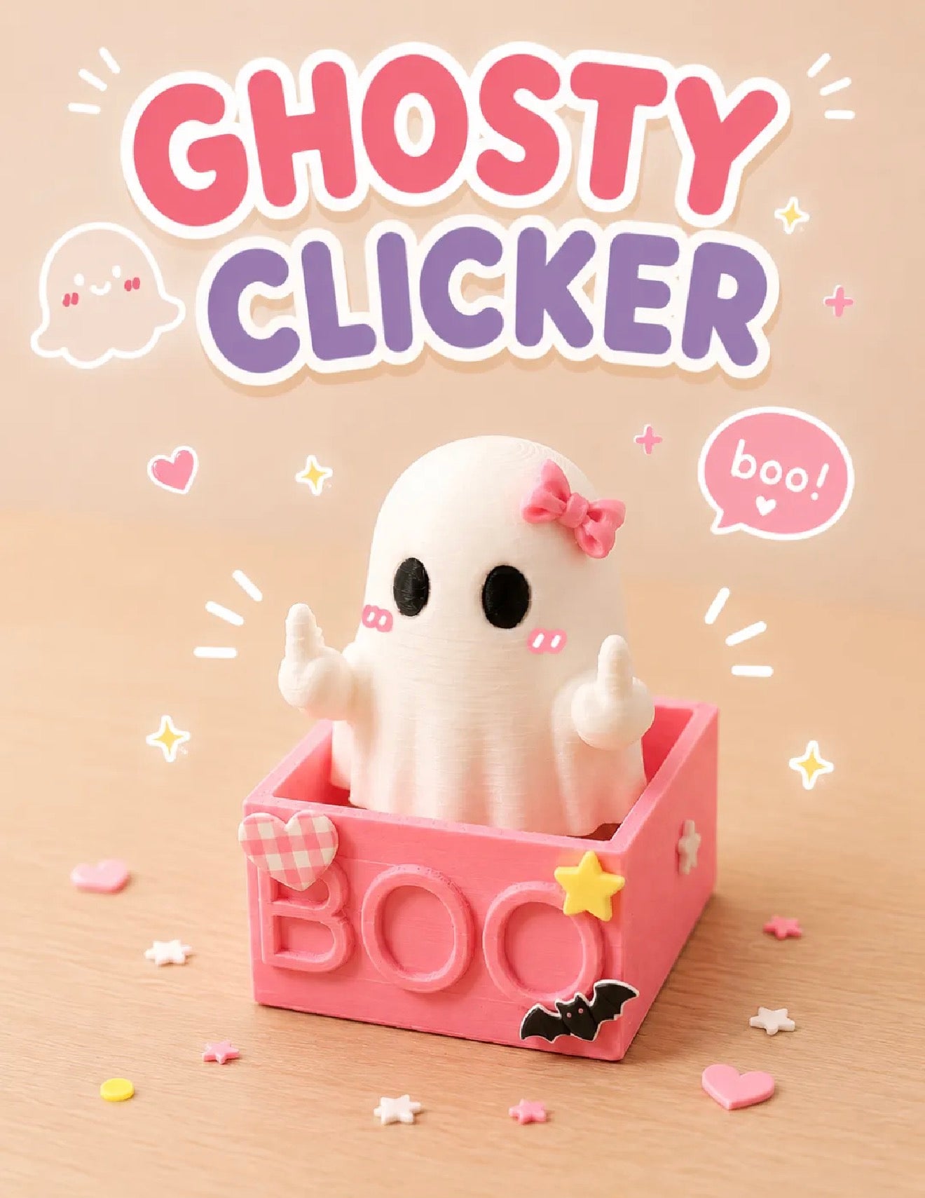 Ghost “BOO” Clicker – 3D Printed Fidget Toy
