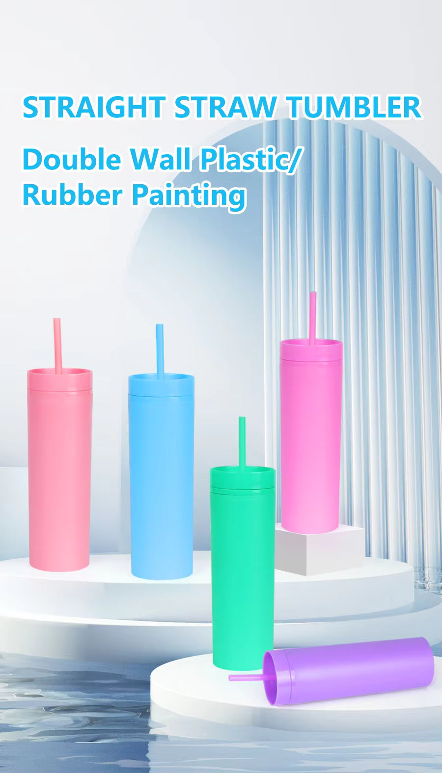 16oz Plastic Skinny Tumbler Cups with Lid and Straw
