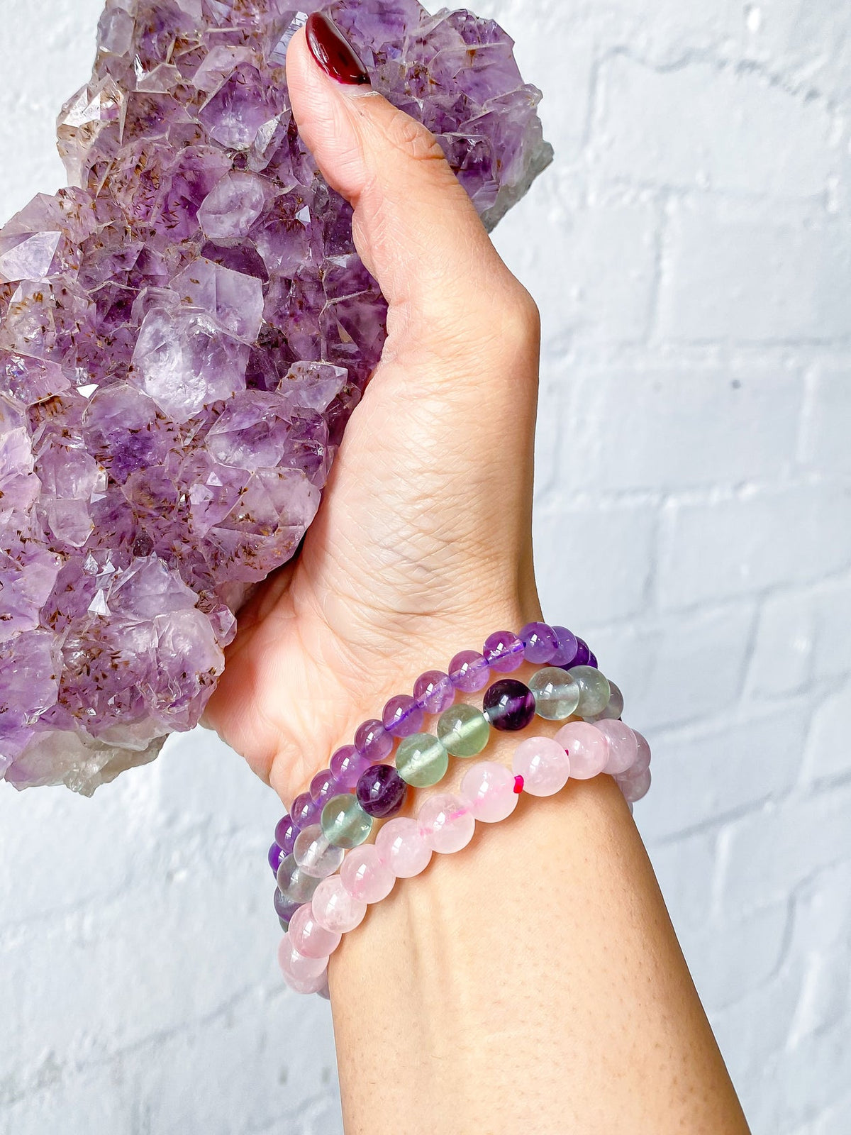 Pisces Bracelet Set : Fluorite, Rose Quartz & Amethyst