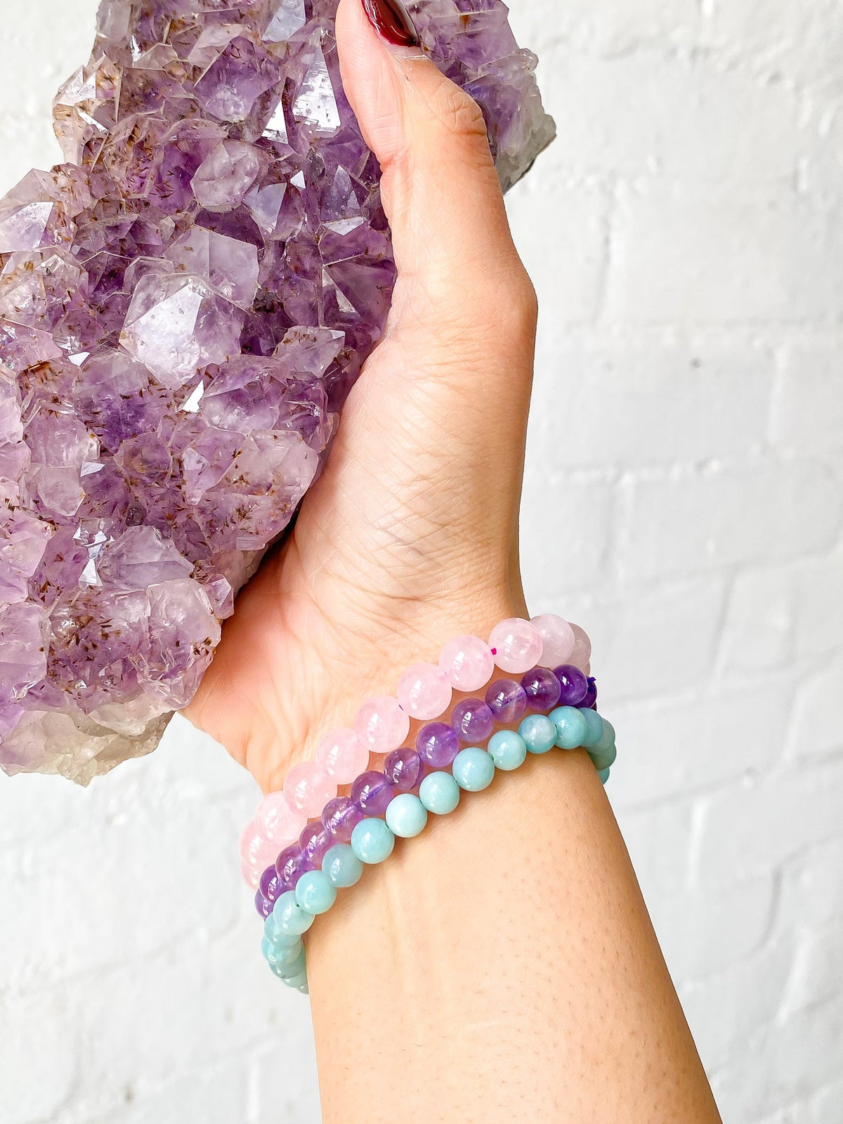 Capricorn Bracelet Set : Amazonite, Rose Quartz & Amethyst