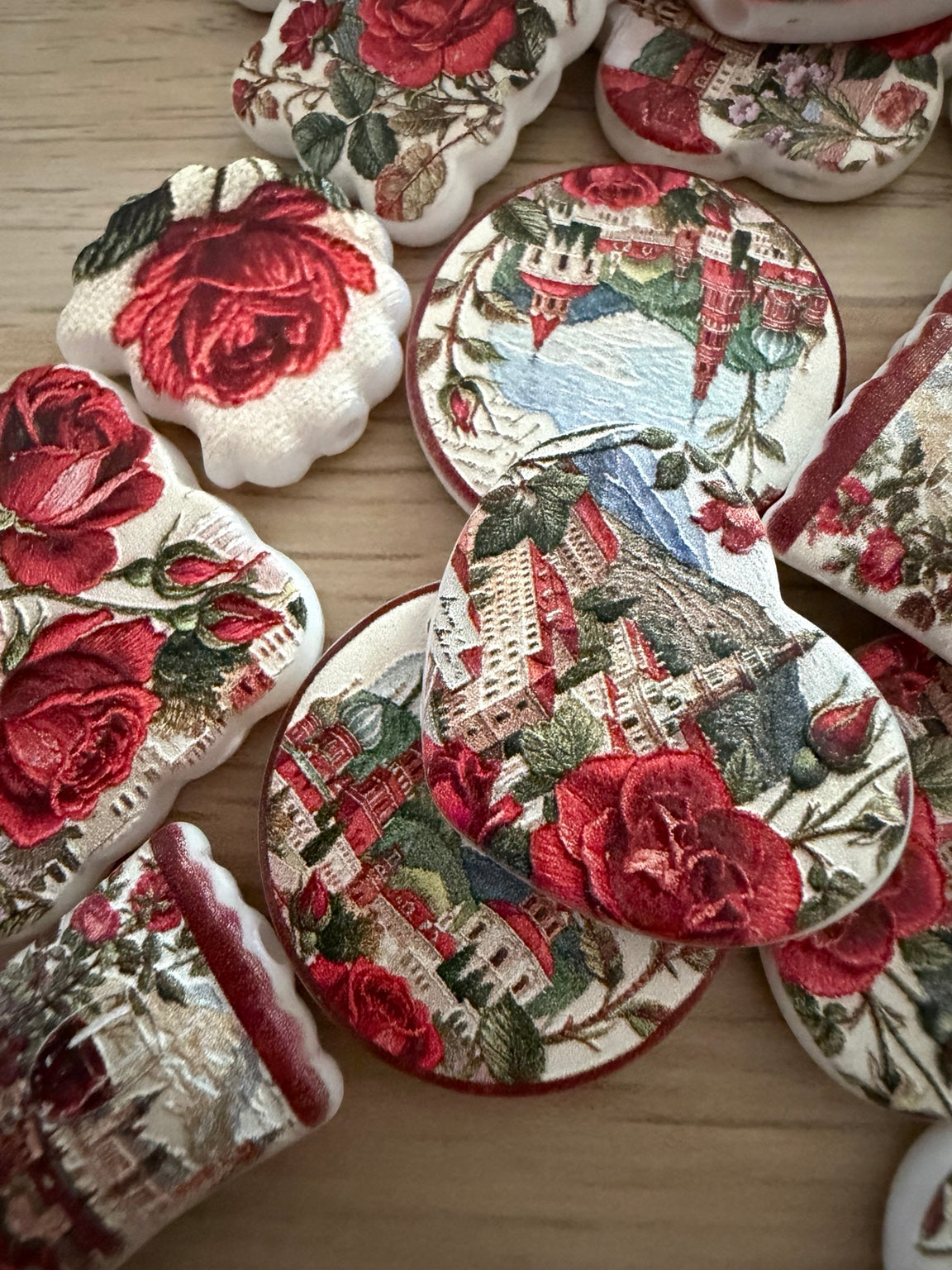 Vintage Rose Scene Acrylic Focals (with holes)
